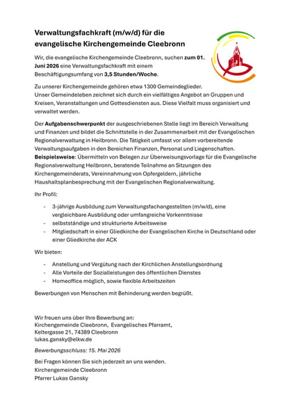 Ausschreibung Verwaltungsfachkraft 04.2026