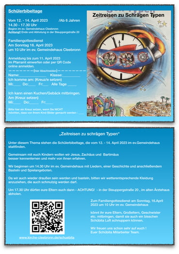 Flyer Schülerbibeltage Ostern 2023 - gleich online anmelden!