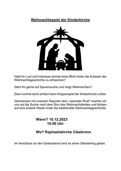 Krippenspiel der Kinderkirche am 2. Advent 2024