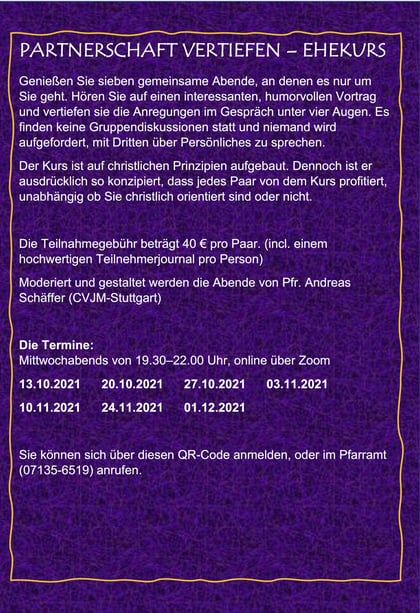 Ehekurs 2021 - PARTNERSCHAFT VERTIEFEN