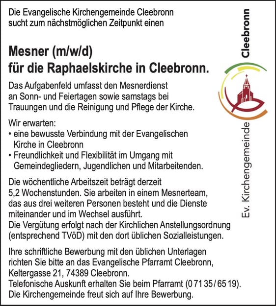 Stellenausschreibung Cleebronn Mesner